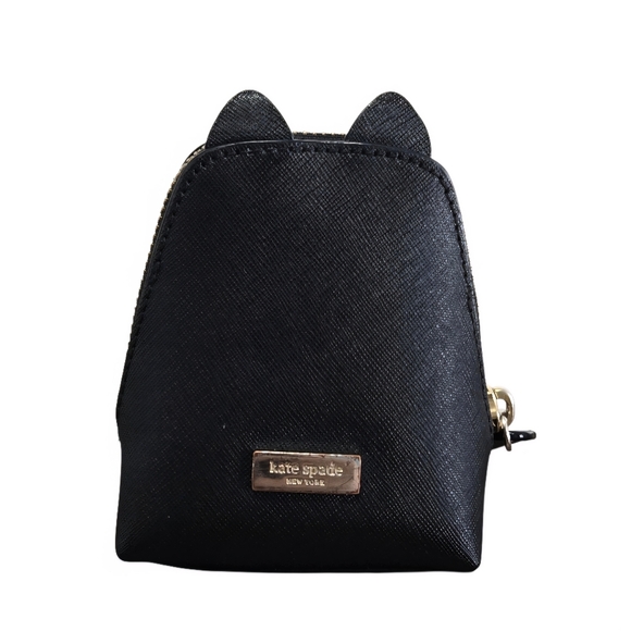 Kate Spade New York Black Leather Jazz Things Up Cat Coin Purse - Picture 2 of 8